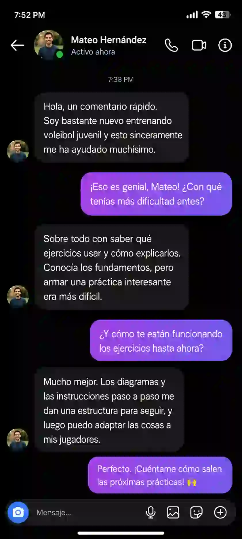 Opinión verificada de cliente 2 sobre la biblioteca de ejercicios de voleibol juvenil
